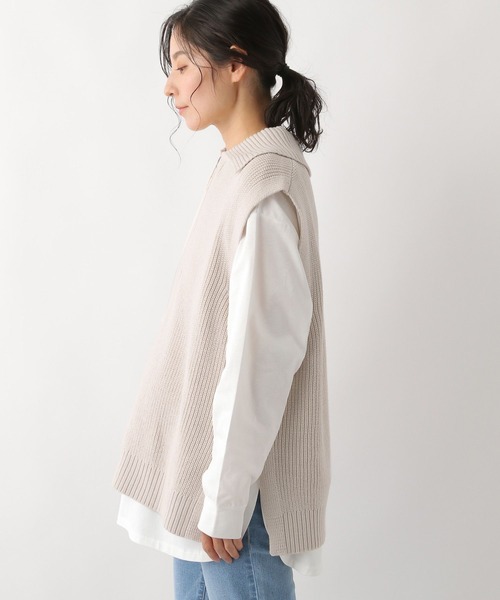 LEPSIM（レプシィム）の「マタニティ／7ゲージハーフジップベスト　178907（マタニティウェア/グッズ・レディース・ピンク/ネイビー/グレイッシュベージュ・FREE）」の9枚目の写真