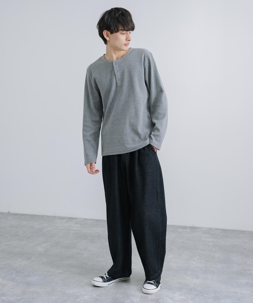 Rocky Monroe(ロッキーモンロー)の「ワッフルカットソー 3ボタン ヘンリーネックTシャツ 長袖 無地T(Tシャツ/カットソー・メンズ・ブラック/グレー/ホワイト・M/L/LL)」の14枚目の写真