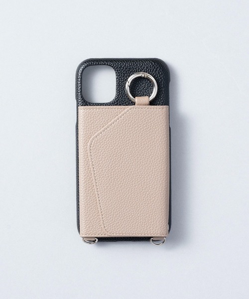 ensemble(皮革ブランド)(アンサンブル)の「ensemble PORTEバイカラー 鏡 カードケース付きiPhoneケース (ベルト無し)(スマホケース/カバー・レディース・グレー/ブラック/ベージュ/ライトグレー/ホワイト・6/4/7/5/3/12/10/13)」の2枚目の写真