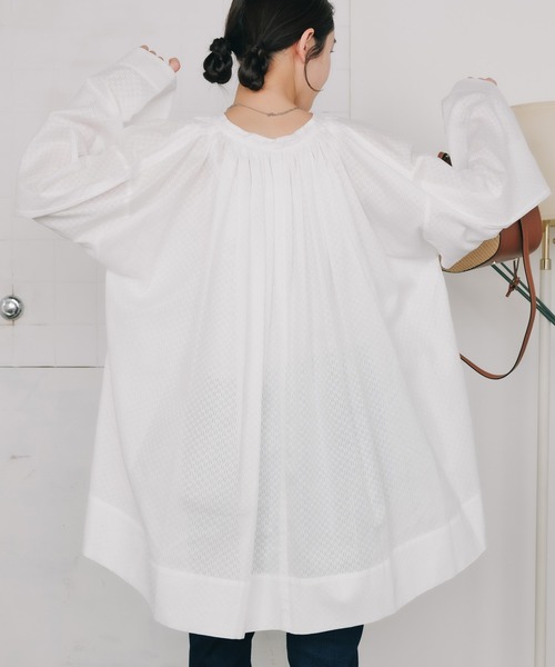 YOUNG&OLSEN The DRYGOODS STORE（ヤングアンドオルセン）の「YOUNG & OLSEN/ヤングアンドオルセン KARAMI MESH FRENCH TUNIC フレンチチュニック リボン ブラウス（シャツ/ブラウス・レディース・ブルー/ホワイト/イエロー・FREE）」の21枚目の写真