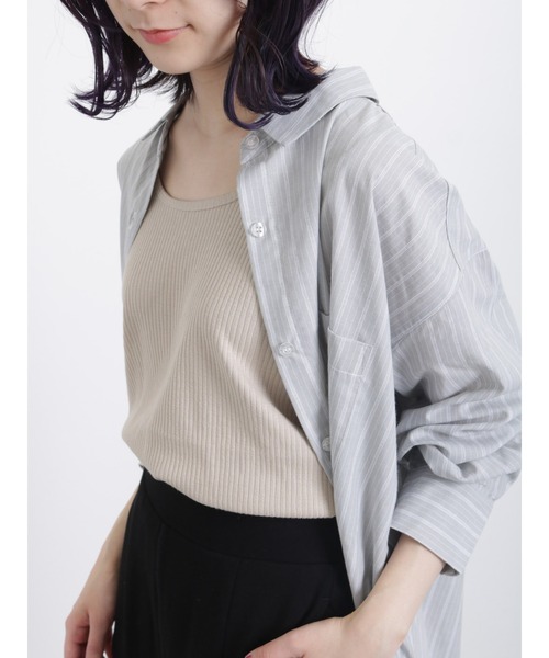 Samansa Mos2 blue(サマンサモスモスブルー)の「前後2wayジャカードテレコタンク(Tシャツ/カットソー・レディース・グレー/ブラック/ベージュ/オフホワイト・LARGE/MEDIUM)」の18枚目の写真