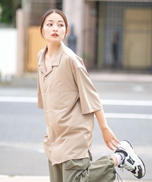 【BLUE STANDARD/ブルースタンダード】消臭 吸水速乾 接触冷感 UVカット ドライ ストレッチ オープンカラー 開襟 シャツ