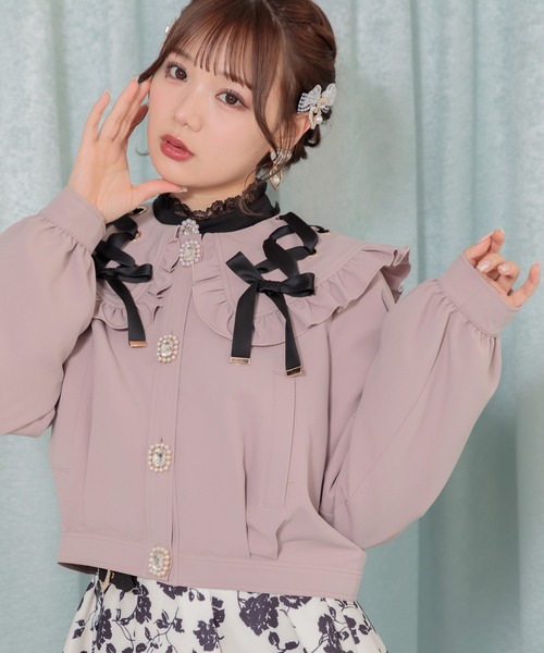 ROJITA(ロジータ)の「レースアップビックカラーブルゾン(ブルゾン・レディース・ピンク/ブラック・FREE)」の1枚目の写真