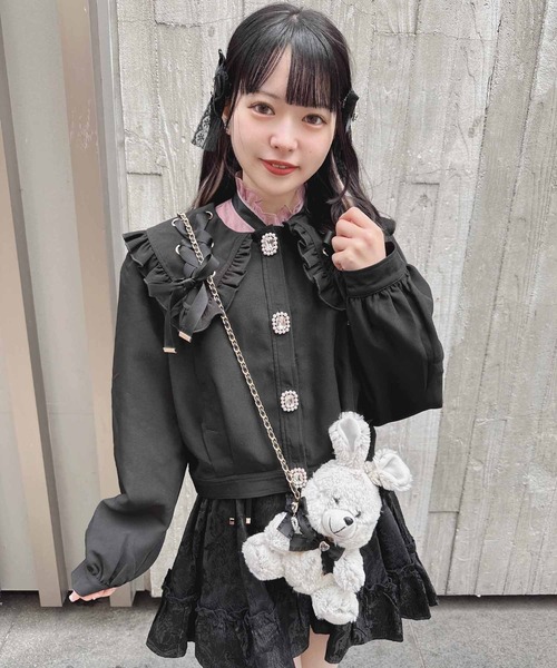 ROJITA(ロジータ)の「レースアップビックカラーブルゾン(ブルゾン・レディース・ピンク/ブラック・FREE)」の2枚目の写真