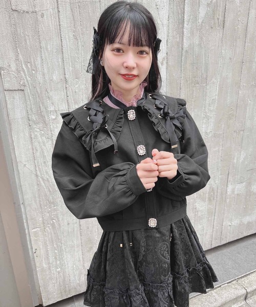 ROJITA(ロジータ)の「レースアップビックカラーブルゾン(ブルゾン・レディース・ピンク/ブラック・FREE)」の10枚目の写真