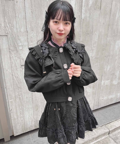 ROJITA(ロジータ)の「レースアップビックカラーブルゾン(ブルゾン・レディース・ピンク/ブラック・FREE)」の5枚目の写真