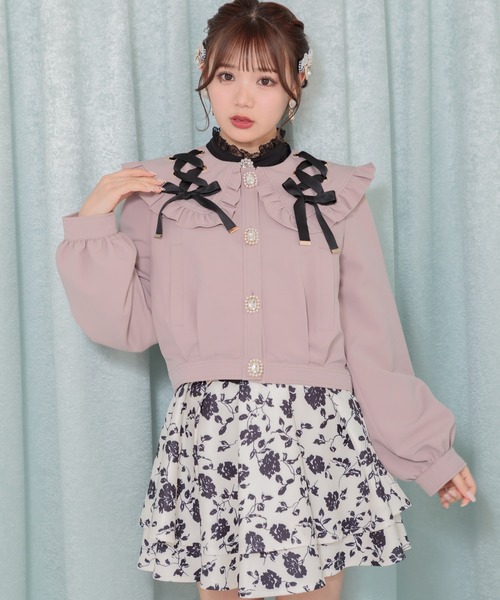 ROJITA(ロジータ)の「レースアップビックカラーブルゾン(ブルゾン・レディース・ピンク/ブラック・FREE)」の4枚目の写真