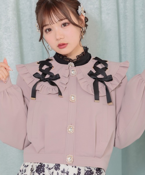 ROJITA(ロジータ)の「レースアップビックカラーブルゾン(ブルゾン・レディース・ピンク/ブラック・FREE)」の8枚目の写真