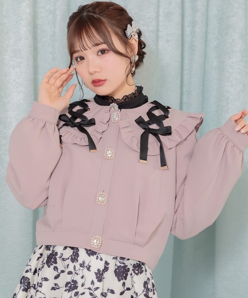 ROJITA(ロジータ)の「レースアップビックカラーブルゾン(ブルゾン・レディース・ピンク/ブラック・FREE)」の3枚目の写真