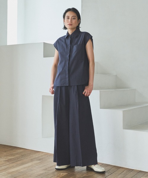 audrey and john wad（オードリーアンドジョンワッド）の「ピンストライプダブルベルトワイドパンツ（その他パンツ・レディース・ネイビー/ブラック/オフホワイト・S/M）」の4枚目の写真