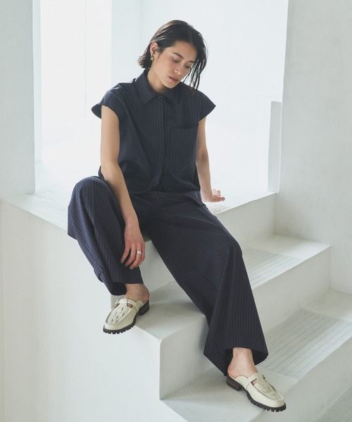 audrey and john wad（オードリーアンドジョンワッド）の「ピンストライプダブルベルトワイドパンツ（その他パンツ・レディース・ネイビー/ブラック/オフホワイト・S/M）」の6枚目の写真