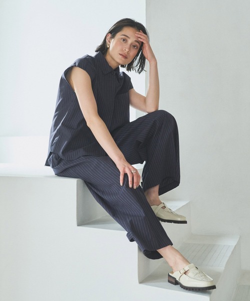 audrey and john wad（オードリーアンドジョンワッド）の「ピンストライプダブルベルトワイドパンツ（その他パンツ・レディース・ネイビー/ブラック/オフホワイト・S/M）」の7枚目の写真