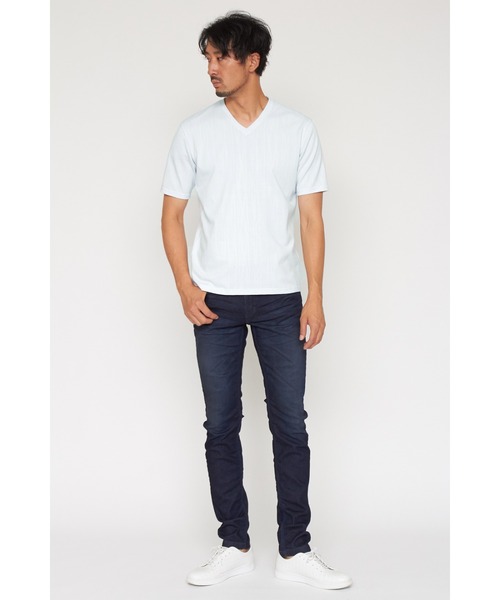 HIGH STREET(ハイストリート)の「HIGH STREET∴ウェーブJQ半袖VネックTシャツ(Tシャツ/カットソー・メンズ・ホワイト/ライトグリーン/ブルー系2・M/L/LL)」の12枚目の写真