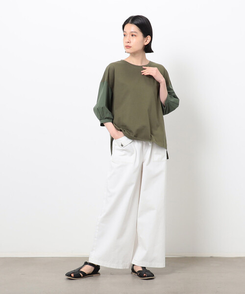 ONIGIRI(オニギリ)の「ボリュームスリーブ Tシャツ(Tシャツ/カットソー・レディース・オフホワイト/ネイビー/イエロー/ブラウン・FREE)」の15枚目の写真