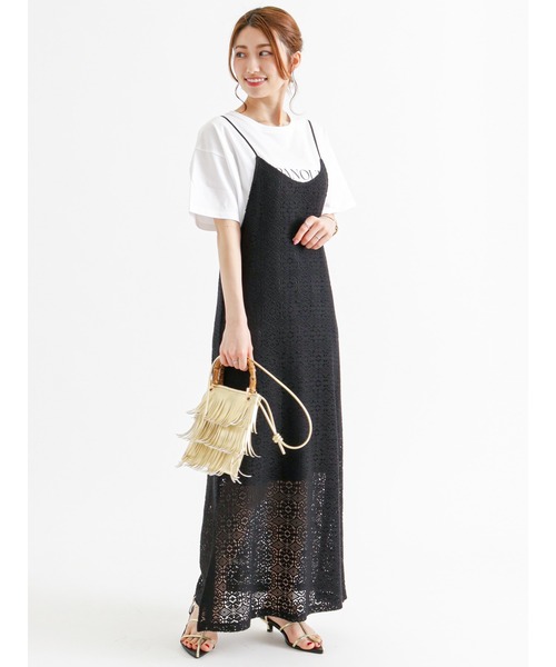 Te chichi（テチチ）の「クロッシェ風レースキャミワンピース（ワンピース・レディース・ブラック/オフホワイト・ﾌﾘ-）」の2枚目の写真