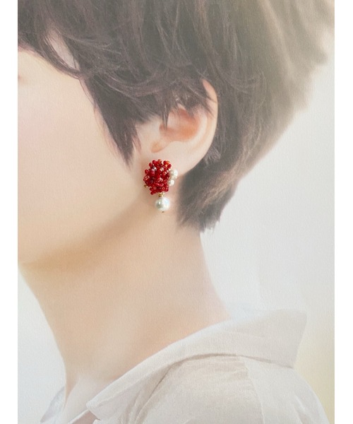tone（トーン）の「【Hi-na】ミックスカラーつぶビーズ×コットンパール　ピアス(MA)（ピアス（両耳用）・レディース・イエロー/レッド/ホワイト・FREE）」の8枚目の写真