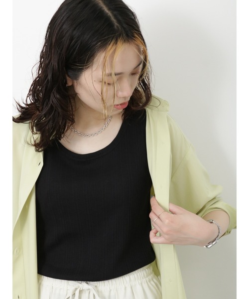 Samansa Mos2 blue（サマンサモスモスブルー）の「ランダムテレコタンクトップ（タンクトップ・レディース・ブラック/オフホワイト/ブルー・MEDIUM/LARGE）」の6枚目の写真