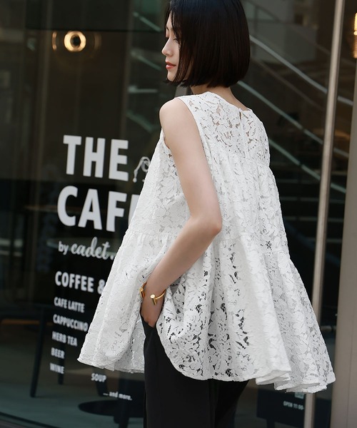 総レースノースリーブティアードブラウス（シャツ/ブラウス）｜ELFRANK