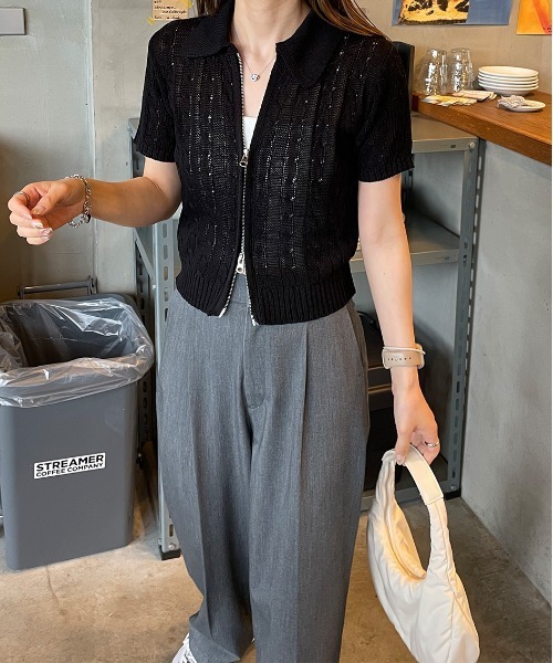 LE MORE（リモア）の「ケーブルショートWジップニット（ニット/セーター・レディース・ブルー/グレー/アイボリー/ブラック/ピンク・FREE）」の3枚目の写真