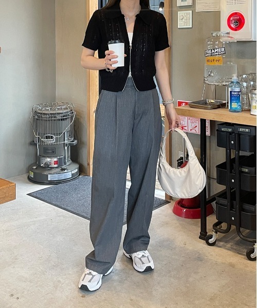 LE MORE（リモア）の「ケーブルショートWジップニット（ニット/セーター・レディース・ブルー/グレー/アイボリー/ブラック/ピンク・FREE）」の7枚目の写真