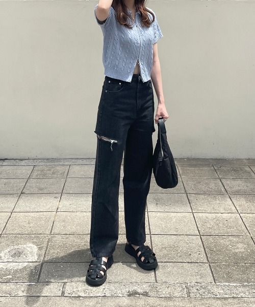 LE MORE（リモア）の「ケーブルショートWジップニット（ニット/セーター・レディース・ブルー/グレー/アイボリー/ブラック/ピンク・FREE）」の10枚目の写真