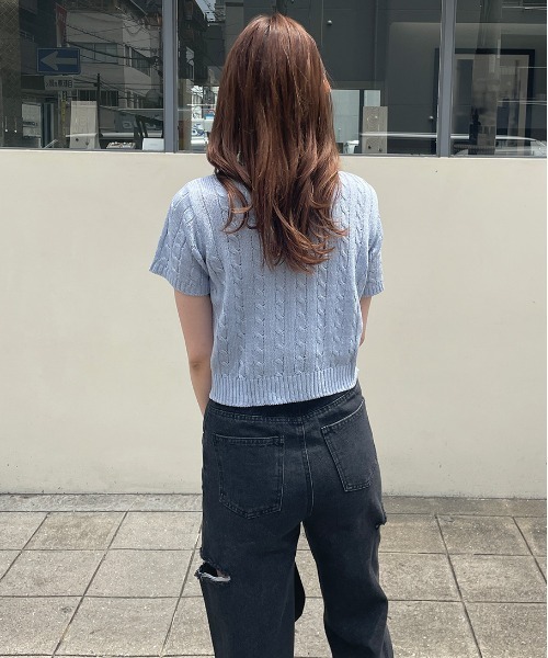 LE MORE（リモア）の「ケーブルショートWジップニット（ニット/セーター・レディース・ブルー/グレー/アイボリー/ブラック/ピンク・FREE）」の13枚目の写真