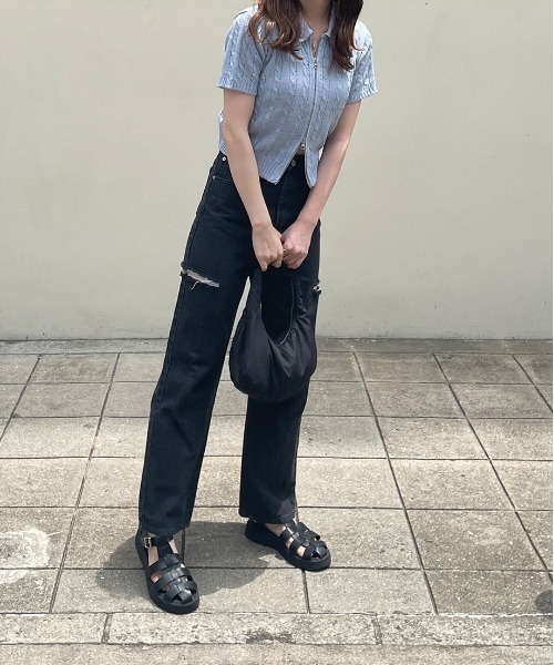 LE MORE（リモア）の「ケーブルショートWジップニット（ニット/セーター・レディース・ブルー/グレー/アイボリー/ブラック/ピンク・FREE）」の14枚目の写真