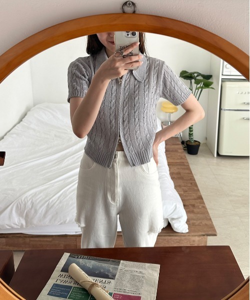 LE MORE（リモア）の「ケーブルショートWジップニット（ニット/セーター・レディース・ブルー/グレー/アイボリー/ブラック/ピンク・FREE）」の18枚目の写真