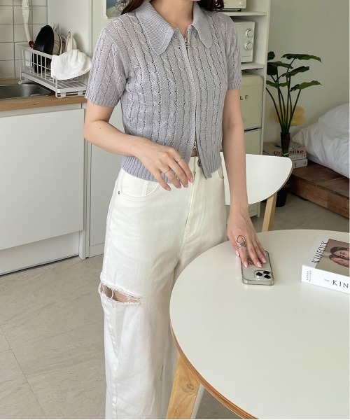 LE MORE（リモア）の「ケーブルショートWジップニット（ニット/セーター・レディース・ブルー/グレー/アイボリー/ブラック/ピンク・FREE）」の19枚目の写真