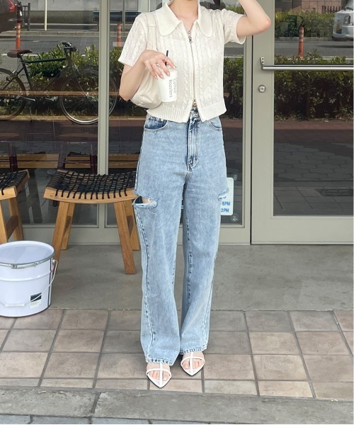 LE MORE（リモア）の「ケーブルショートWジップニット（ニット/セーター・レディース・ブルー/グレー/アイボリー/ブラック/ピンク・FREE）」の21枚目の写真