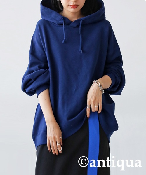 antiqua（アンティカ）の「綿100%裏毛長袖パーカー（パーカー・レディース・ブラック/ブラウン系その他/グレイッシュベージュ/イエロー系その他/ベビーピンク/オフホワイト/杢グレー/ダークグリーン/スミクロ/ネイビー/パープル/ブルー系その他/ダークブラウン/グリーン/ピンク/レッド/レンガ・FREE）」の10枚目の写真