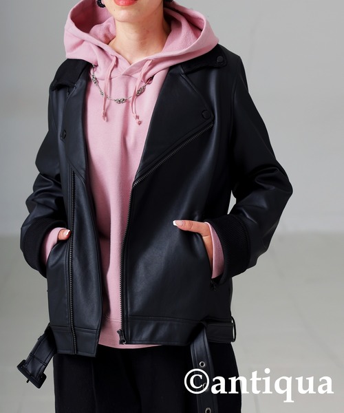 antiqua（アンティカ）の「綿100%裏毛長袖パーカー（パーカー・レディース・ブラック/ブラウン系その他/グレイッシュベージュ/イエロー系その他/ベビーピンク/オフホワイト/杢グレー/ダークグリーン/スミクロ/ネイビー/パープル/ブルー系その他/ダークブラウン/グリーン/ピンク/レッド/レンガ・FREE）」の15枚目の写真