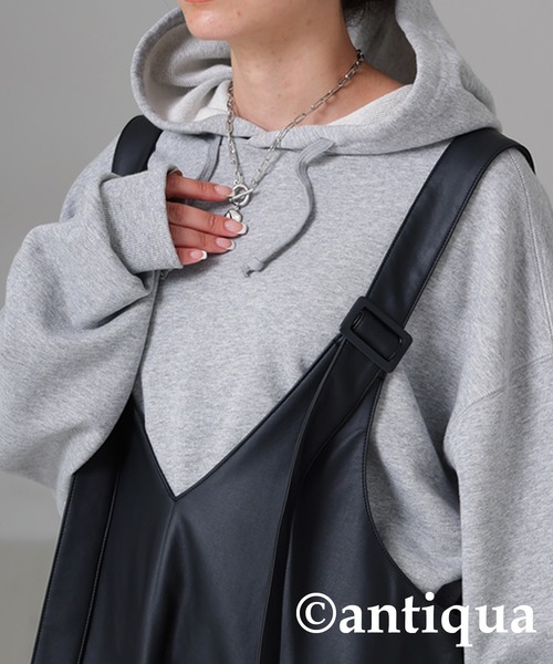 antiqua（アンティカ）の「綿100%裏毛長袖パーカー（パーカー・レディース・ブラック/ブラウン系その他/グレイッシュベージュ/イエロー系その他/ベビーピンク/オフホワイト/杢グレー/ダークグリーン/スミクロ/ネイビー/パープル/ブルー系その他/ダークブラウン/グリーン/ピンク/レッド/レンガ・FREE）」の20枚目の写真