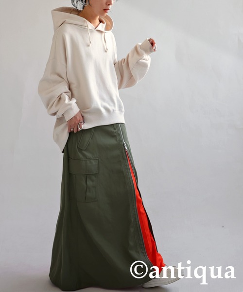 antiqua（アンティカ）の「綿100%裏毛長袖パーカー（パーカー・レディース・ブラック/ブラウン系その他/グレイッシュベージュ/イエロー系その他/ベビーピンク/オフホワイト/杢グレー/ダークグリーン/スミクロ/ネイビー/パープル/ブルー系その他/ダークブラウン/グリーン/ピンク/レッド/レンガ・FREE）」の18枚目の写真