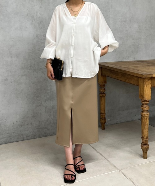 un dix cors（アンディコール）の「スキッパーボリューム袖ブラウス（シャツ/ブラウス・レディース・モカ/オフホワイト・FREE）」の22枚目の写真