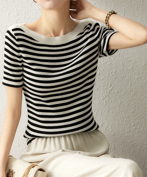 EVERYDAY I LIKE. サマーボートネックプルオーバー リネンニット EVERYDAY I LIKE. サマーボートネックプルオーバー リネンニット