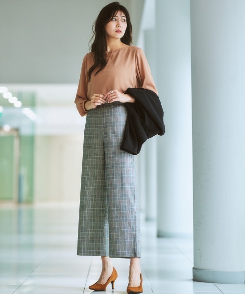 7days Life Styling（セブンデイズライフスタイリング）の「【ウエストすっきり伸び伸び】アクティブストレッチセミワイドパンツ（スラックス・レディース・チェック/ブラック/モカ・S/LL/M/L）」の17枚目の写真