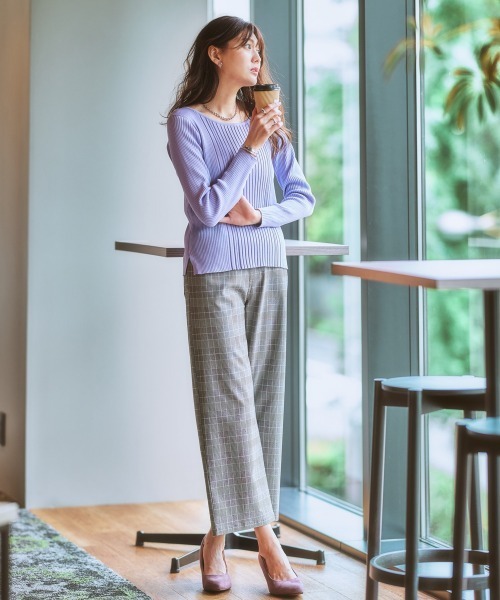 7days Life Styling（セブンデイズライフスタイリング）の「【ウエストすっきり伸び伸び】アクティブストレッチセミワイドパンツ（スラックス・レディース・チェック/ブラック/モカ・S/LL/M/L）」の18枚目の写真