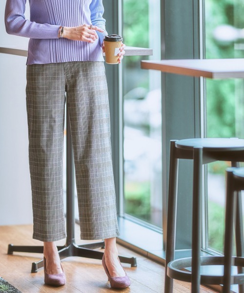 7days Life Styling（セブンデイズライフスタイリング）の「【ウエストすっきり伸び伸び】アクティブストレッチセミワイドパンツ（スラックス・レディース・チェック/ブラック/モカ・S/LL/M/L）」の19枚目の写真