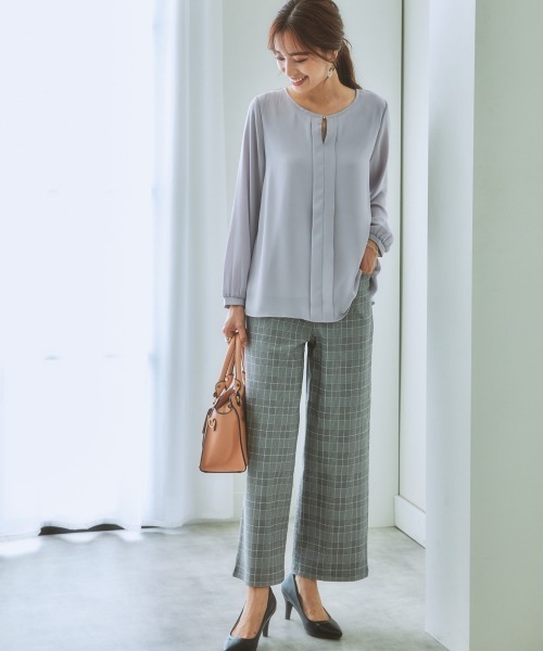 7days Life Styling（セブンデイズライフスタイリング）の「【ウエストすっきり伸び伸び】アクティブストレッチセミワイドパンツ（スラックス・レディース・チェック/ブラック/モカ・S/LL/M/L）」の22枚目の写真