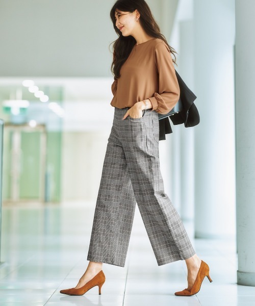 7days Life Styling（セブンデイズライフスタイリング）の「【ウエストすっきり伸び伸び】アクティブストレッチセミワイドパンツ（スラックス・レディース・チェック/ブラック/モカ・S/LL/M/L）」の16枚目の写真