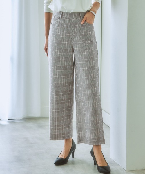 7days Life Styling（セブンデイズライフスタイリング）の「【ウエストすっきり伸び伸び】アクティブストレッチセミワイドパンツ（スラックス・レディース・チェック/ブラック/モカ・S/LL/M/L）」の15枚目の写真