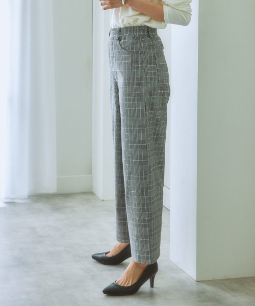7days Life Styling（セブンデイズライフスタイリング）の「【ウエストすっきり伸び伸び】アクティブストレッチセミワイドパンツ（スラックス・レディース・チェック/ブラック/モカ・S/LL/M/L）」の6枚目の写真