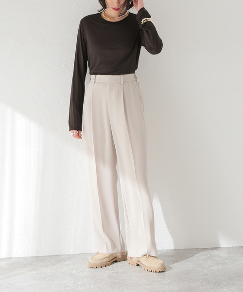 BASERANGE(ベースレンジ)の「【BASERANGE/ベースレンジ】LONG SLEEVE TEE:カットソー(Tシャツ/カットソー・レディース・ピンク/ベージュ/カーキ・SMALL)」の8枚目の写真