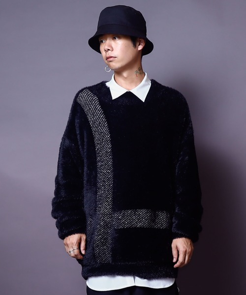 rovtski（ロフトスキー）の「MOHAIR LIKECREW SWEATER/ビッグシルエット モヘアライク　シャギーニット クルーネックセーター（ニット/セーター・メンズ・ワイン/ブラック・FREE）」の19枚目の写真