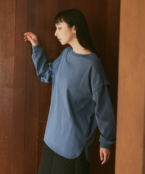 Happy John（ハッピージョン）の「multiway pigment long Tee/マルチウェイピグメントロンT（Tシャツ/カットソー・レディース・ブラック/オレンジ/アイボリー/ブルー・FREE）」の18枚目の写真