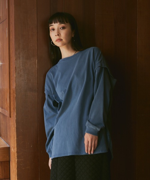 Happy John（ハッピージョン）の「multiway pigment long Tee/マルチウェイピグメントロンT（Tシャツ/カットソー・レディース・ブラック/オレンジ/アイボリー/ブルー・FREE）」の19枚目の写真