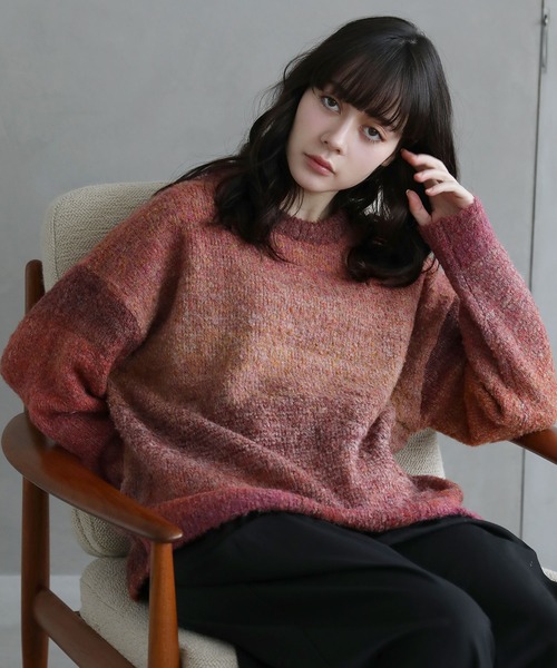 グラデーションブークレ天竺編みニット（ニット/セーター）｜ETELIO（エテリオ）