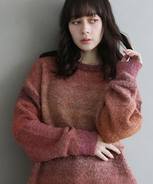 グラデーションブークレ天竺編みニット（ニット/セーター）｜ETELIO（エテリオ）