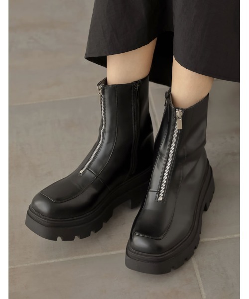 Re:EDIT（リエディ）の「[大きいサイズ有]フロントジップトラックソールブーツ（ブーツ・レディース・ブラック/アイボリー・SMALL/LARGE/X-LARGE/MEDIUM/XX-LARGE）」の8枚目の写真